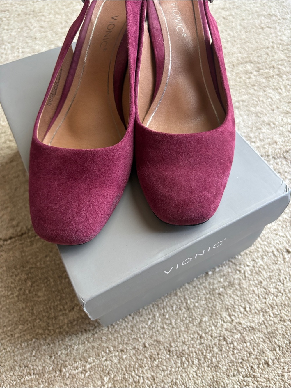 Vionic Burgundy Suede Slingback Mules - Picture 3 of 8